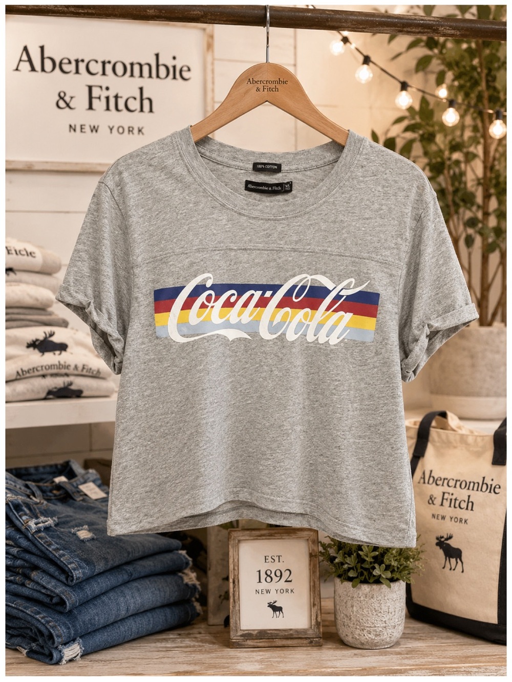 Abercrombie & Fitch.  Coca Cola Cropped Gray T-shirt.